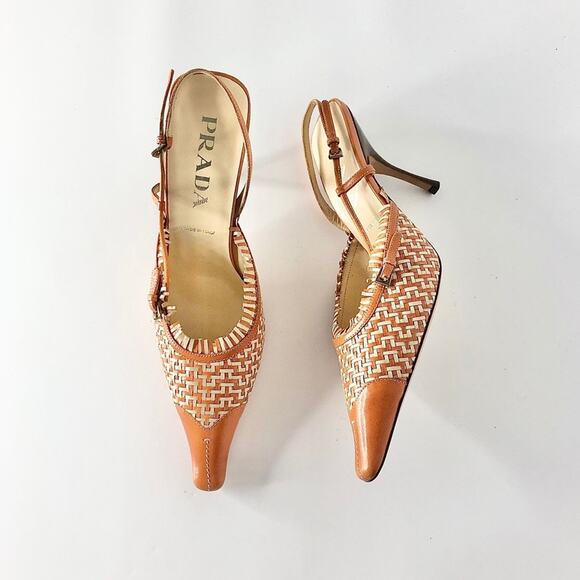 NEW Vintage Prada Fringe and Buckle Detail Slingback Pointed Toe Pumps 38